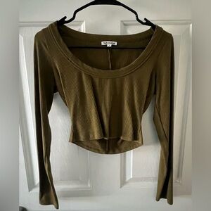Reformation Olive Ribbed Long Sleeve Crop Top